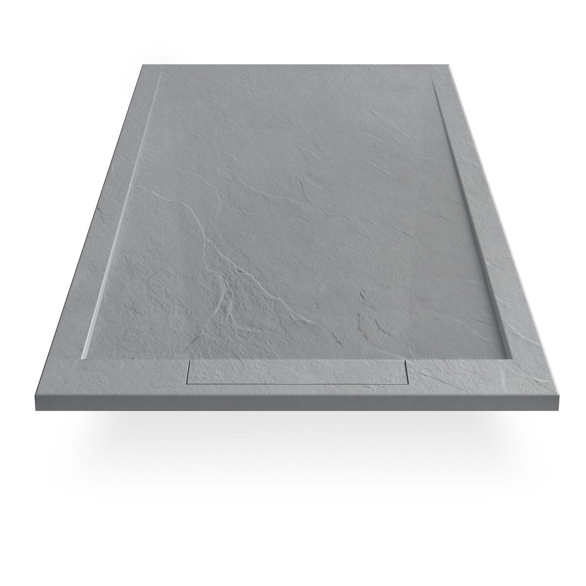 Duschwanne, Mineralkomposit, Maße 100-160x70-90 cm, Höhe 2,5 cm, verdeckter Ablauf, zuschneidbar, Zementgrau, Antonio