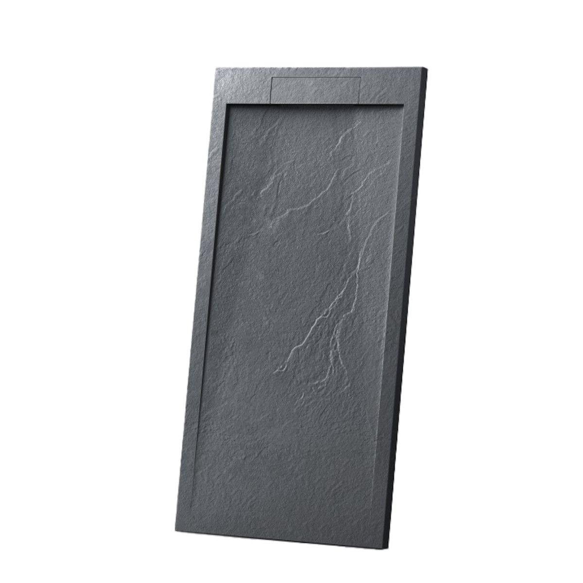 Duschwanne, Mineralkomposit, Maße 70-90 x 80-160, Höhe 2,5 cm, verdeckter Ablauf, zuschneidbar, Anthrazit, Antonio