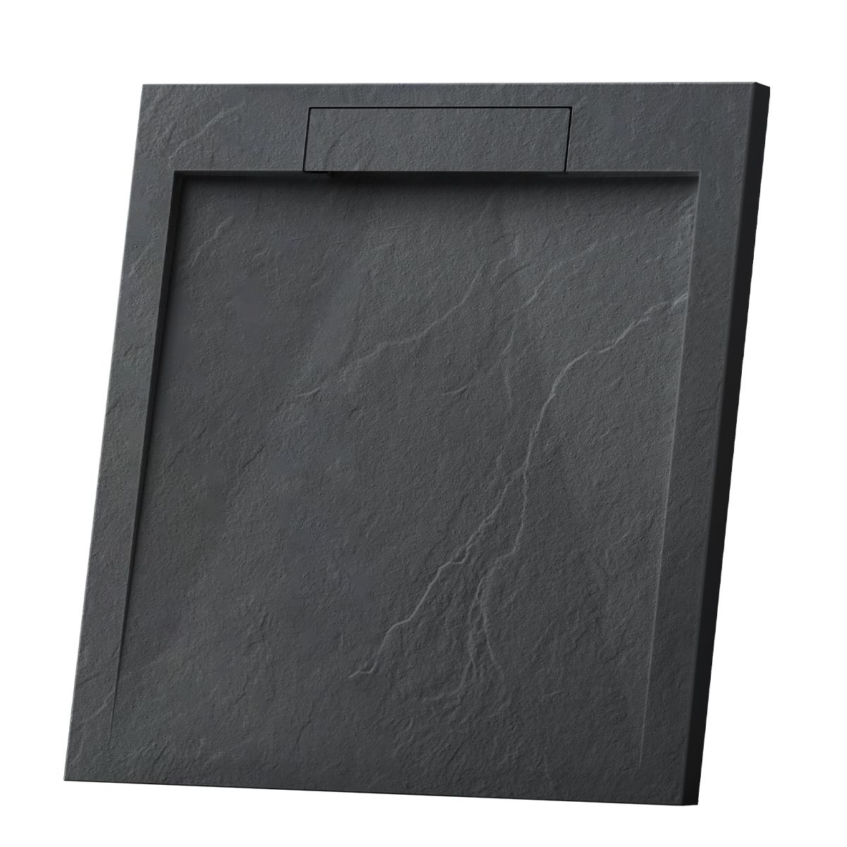 Duschwanne, Mineralkomposit, Maße 70-90 x 80-160, Höhe 2,5 cm, verdeckter Ablauf, zuschneidbar, Anthrazit, Antonio