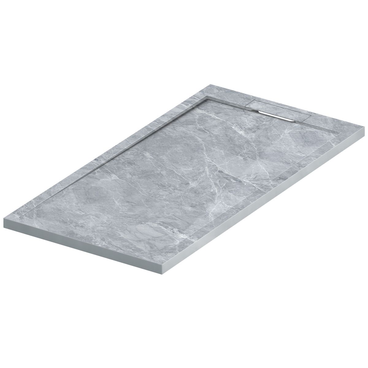 Duschwanne, Grau Pietra, matte Marmor-Oberfläche, Mineralkomposit, Maße 100-160x80-90 cm, zuschneidbar, Antonio