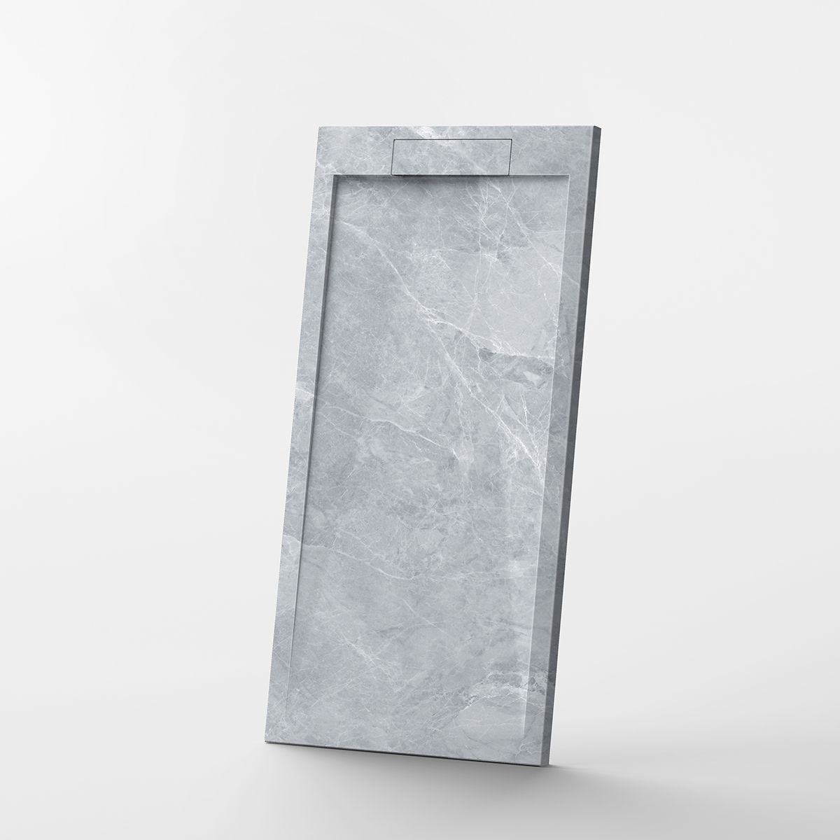 Duschwanne, Grau Pietra, matte Marmor-Oberfläche, Mineralkomposit, Maße 100-160x80-90 cm, zuschneidbar, Antonio