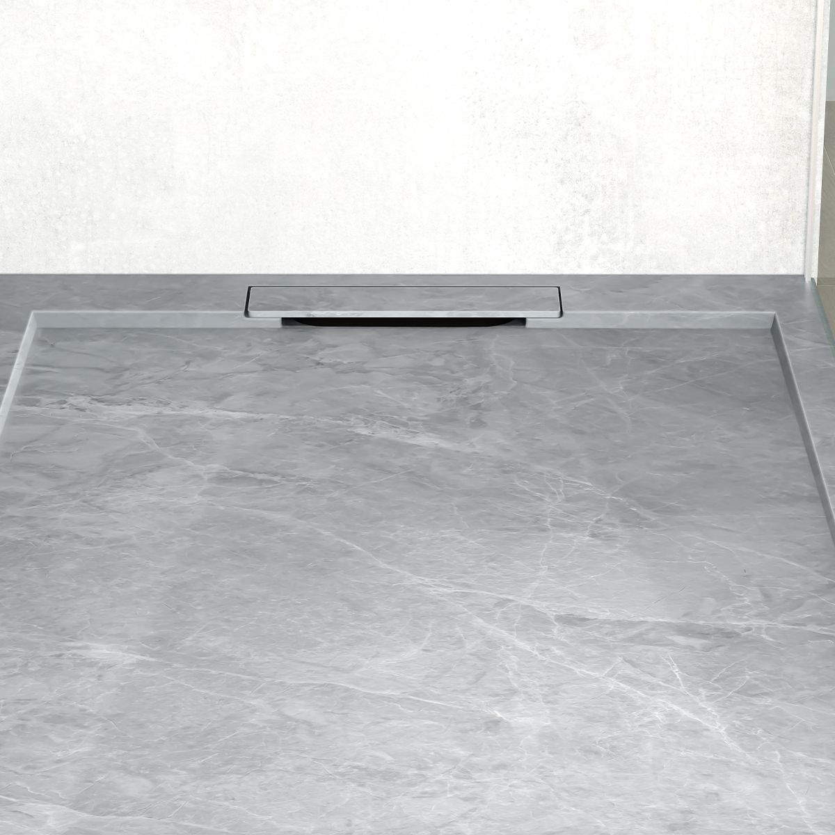 Duschwanne, Grau Pietra, matte Marmor-Oberfläche, Mineralkomposit, Maße 100-160x80-90 cm, zuschneidbar, Antonio