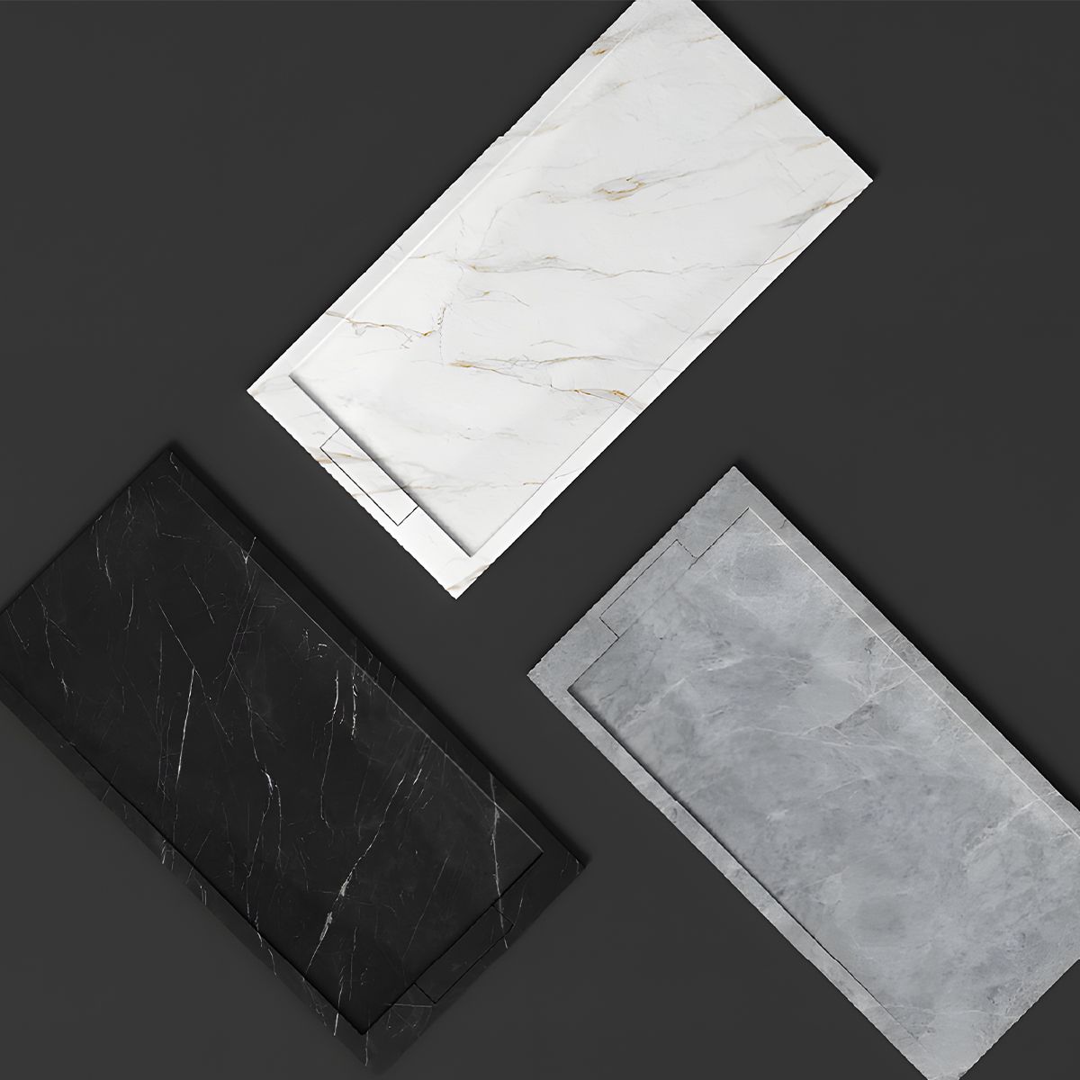 Duschwanne, Grau Pietra, matte Marmor-Oberfläche, Mineralkomposit, Maße 100-160x80-90 cm, zuschneidbar, Antonio