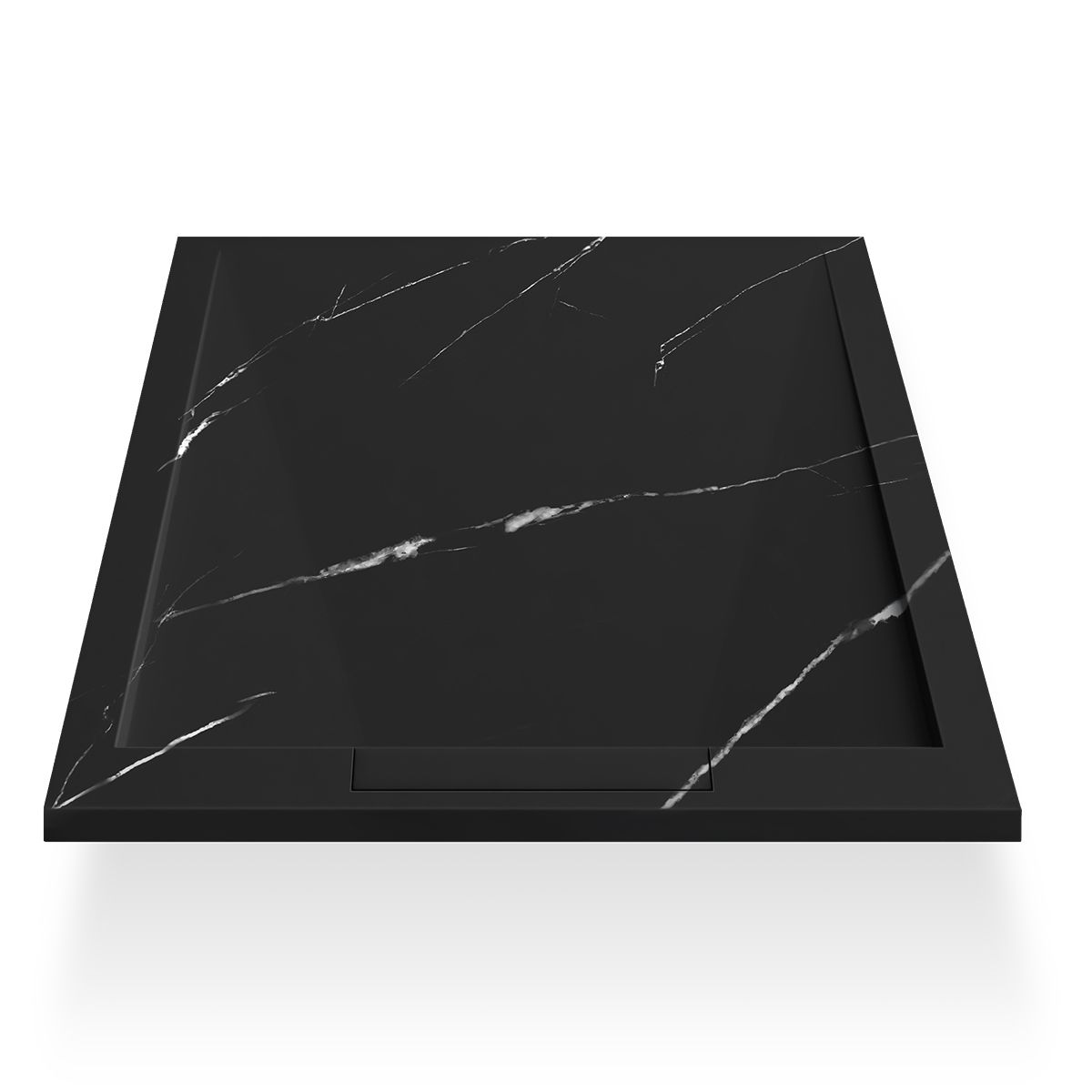 Duschwanne, Schwarz Marquina, matte Marmor-Oberfläche, Mineralkomposit, Maße 100-160x70-90 cm, zuschneidbar, Antonio