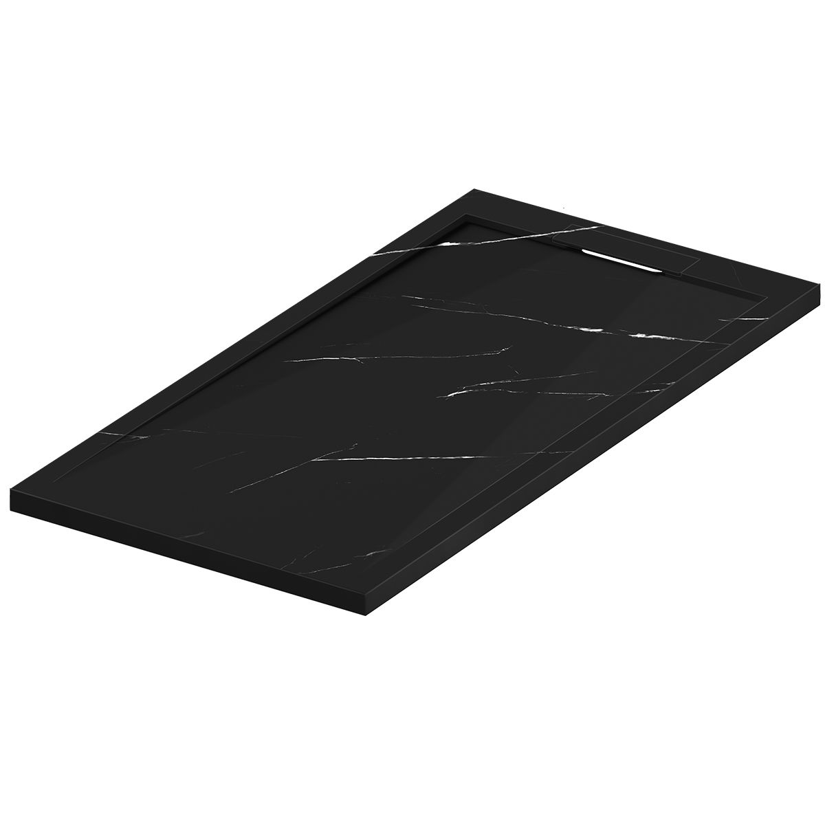 Duschwanne, Schwarz Marquina, matte Marmor-Oberfläche, Mineralkomposit, Maße 100-160x70-90 cm, zuschneidbar, Antonio
