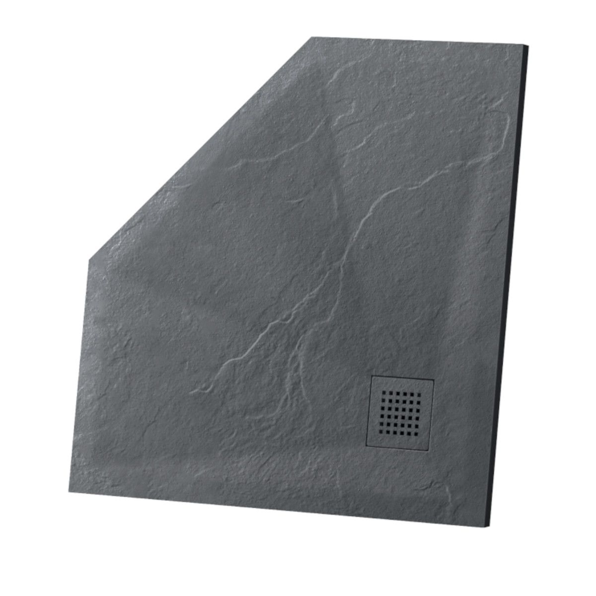 Fünfeckige Duschwanne, Mineralkomposit, Maße 90x90 cm, Höhe 2,5 cm, zuschneidbar, Anthrazit, Aurelio