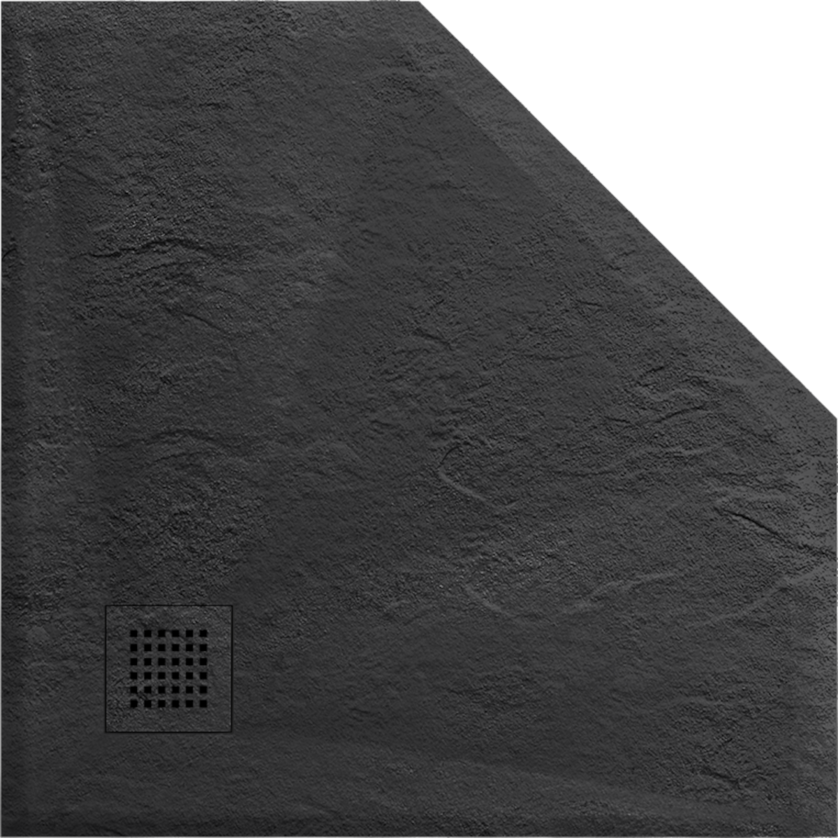 Fünfeckige Duschwanne, Mineralkomposit, Maße 90x90 cm, Höhe 2,5 cm, zuschneidbar, Anthrazit, Aurelio