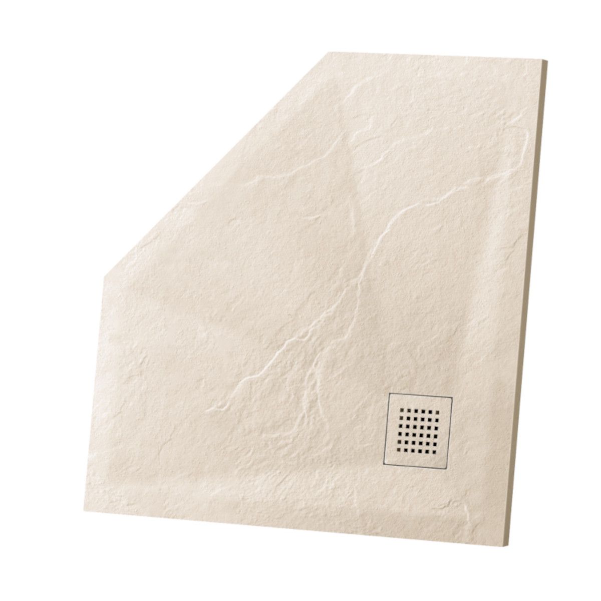 Fünfeckige Duschwanne, Mineralkomposit, Maße 90x90 cm, Höhe 2,5 cm, zuschneidbar, Creme, Aurelio