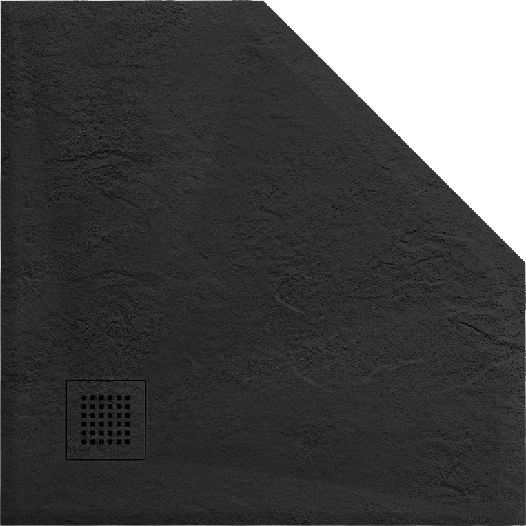 Fünfeckige Duschwanne, Mineralkomposit, Maße 90x90 cm, Höhe 2,5 cm, zuschneidbar, Schwarz, Aurelio