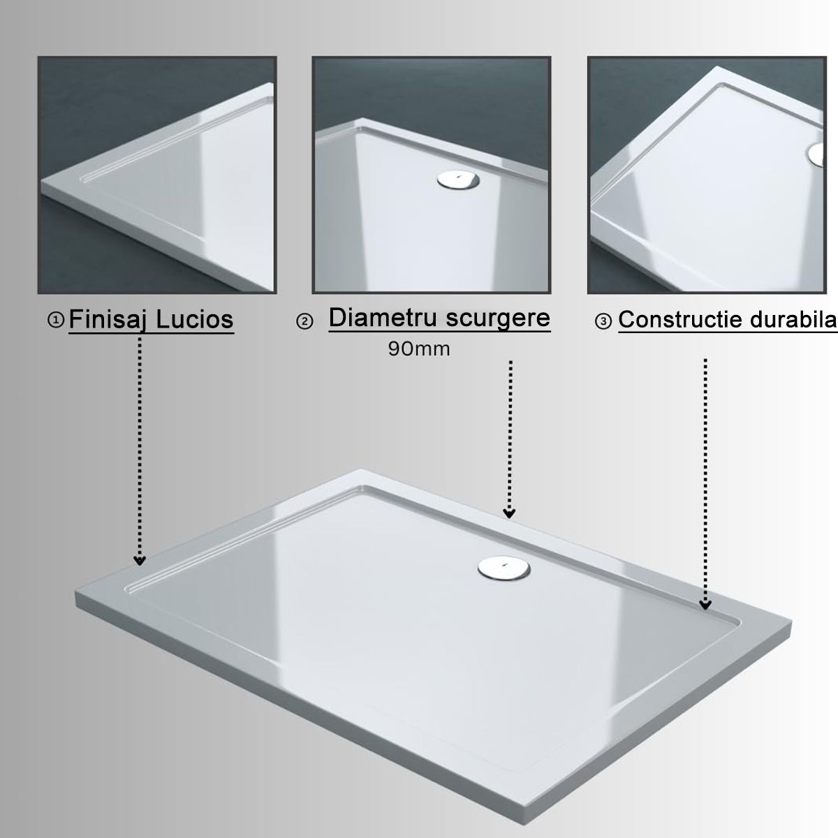 Rechteckige Slim-Duschwanne, inkl. Siphon, 4 cm Höhe, Größen von 80-90x100-160 cm, Sanitäracryl, EGO-FARO