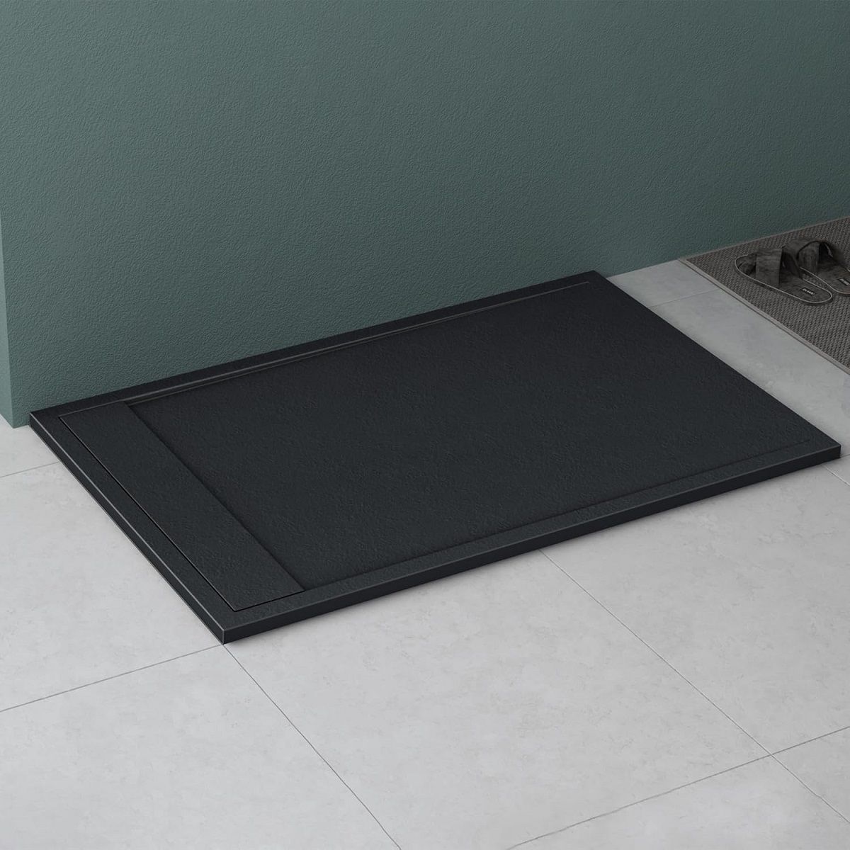 Duschwanne, Marmor-Verbundwerkstoff, verdeckter Abfluss, Höhe 3 cm, Anthrazit matt, Maße: 80–90 × 120 cm, GEO10