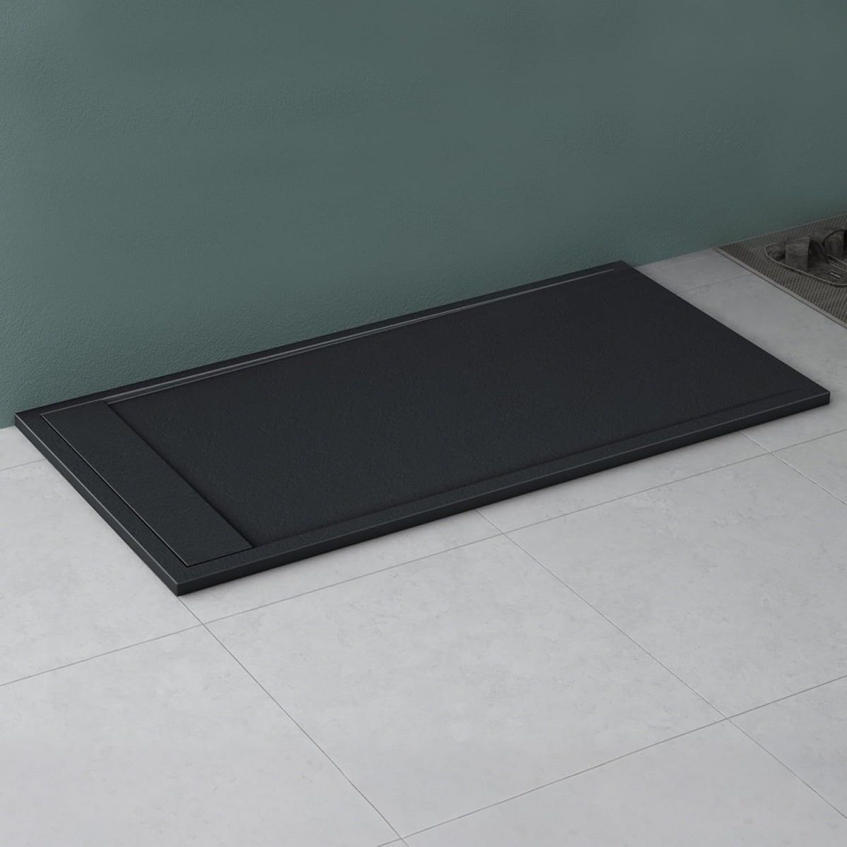 Duschwanne, Marmor-Verbundwerkstoff, verdeckter Abfluss, Höhe 3 cm, Anthrazit matt, Maße: 80–90 × 120 cm, GEO10