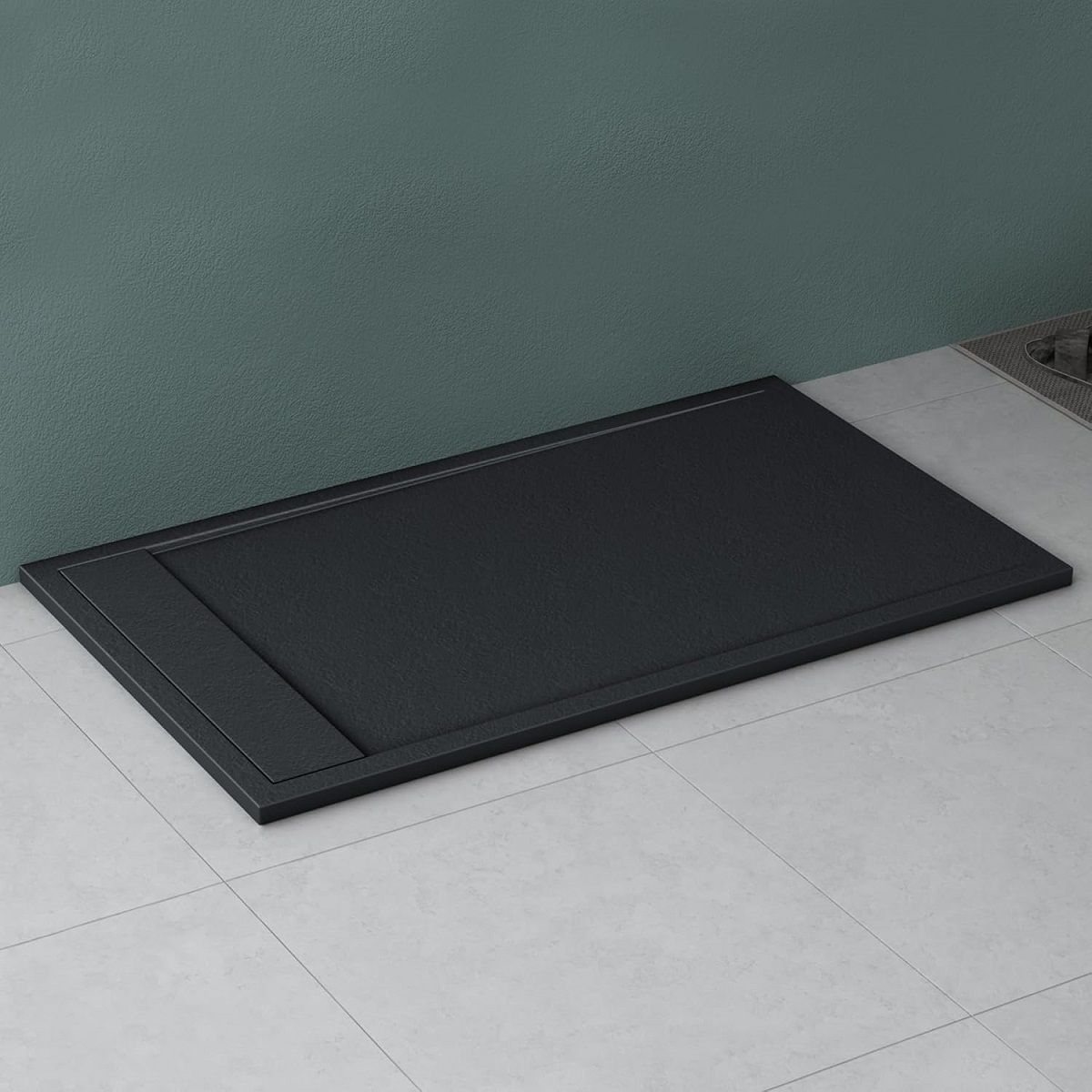 Duschwanne, Marmor-Verbundwerkstoff, verdeckter Abfluss, Höhe 3 cm, Anthrazit matt, Maße: 80–90 × 120 cm, GEO10