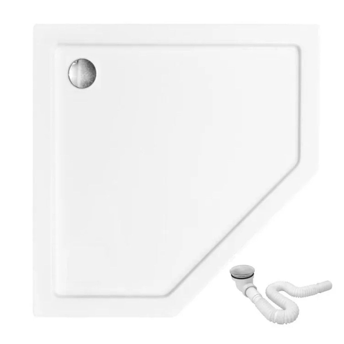 Duschwanne Diamond, weiß, fünfeckig, 90x90 cm, Höhe 5 cm, reines Sanitäracryl