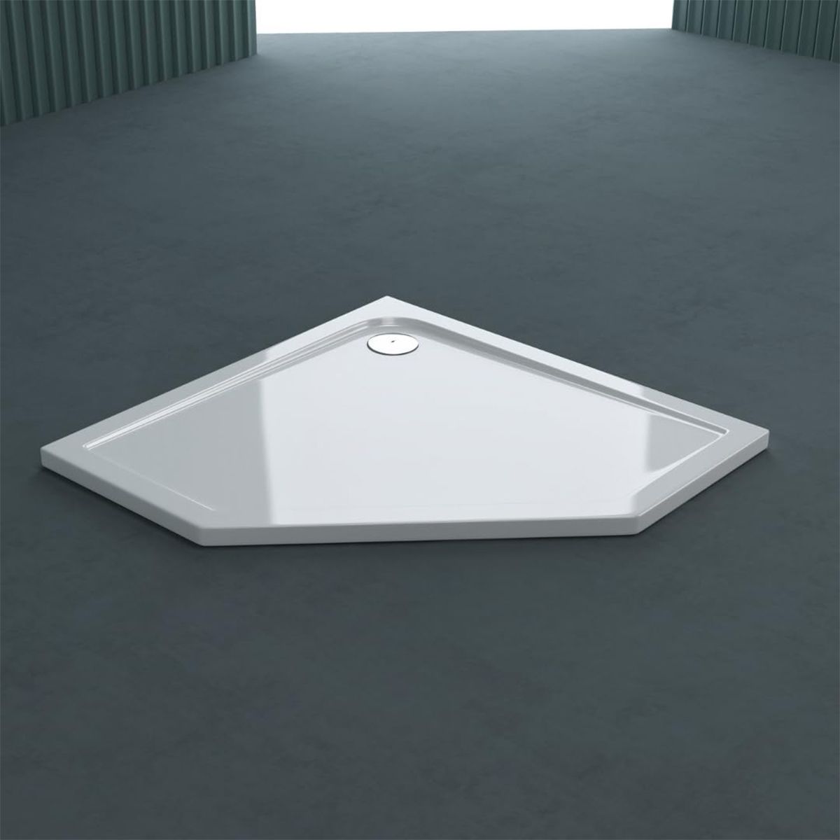 Duschwanne Faro, Weiß, Fünfeckig, inkl. Siphon, 90x90 cm, Höhe 4 cm, reines Sanitäracryl