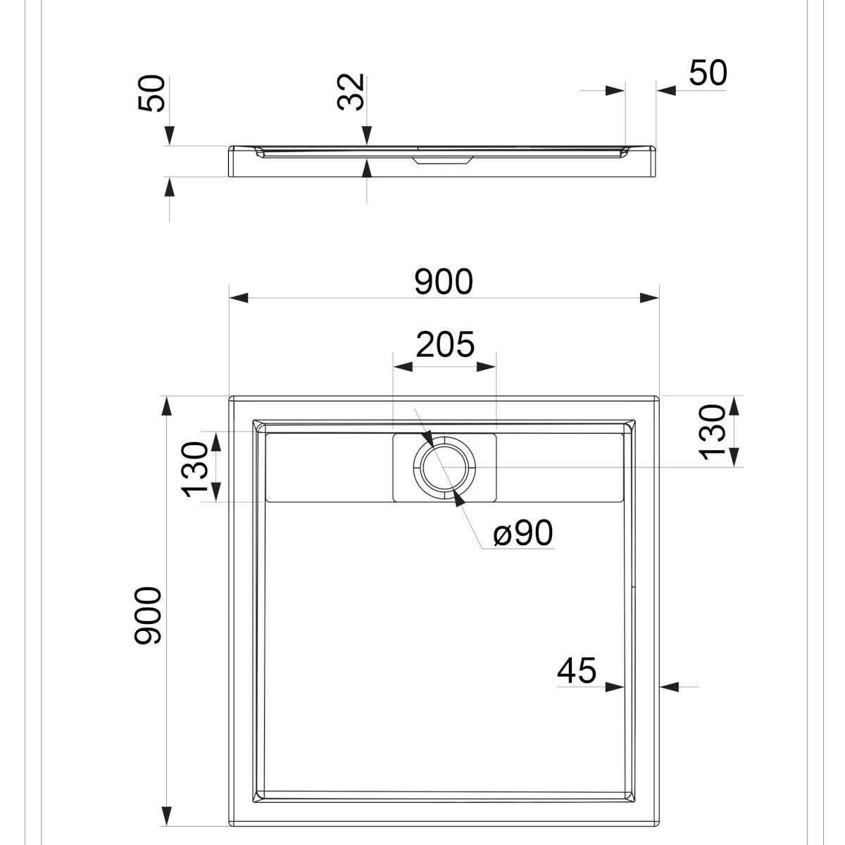 OMNIRES BROOKLIN Duschwanne, B-Ware, 90x90x5 cm, Glänzend Weiß, Sanitäracryl
