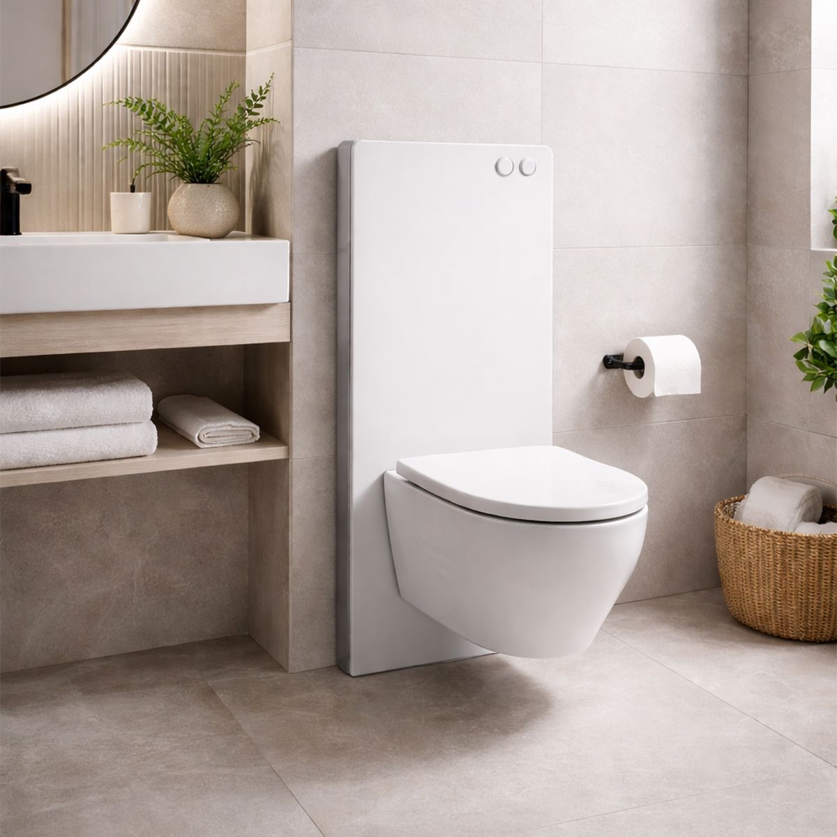 WC-Rahmen mit weißem Sicherheitsglas-Spülkasten, 103x50 cm, für wandhängendes WC, Nexus