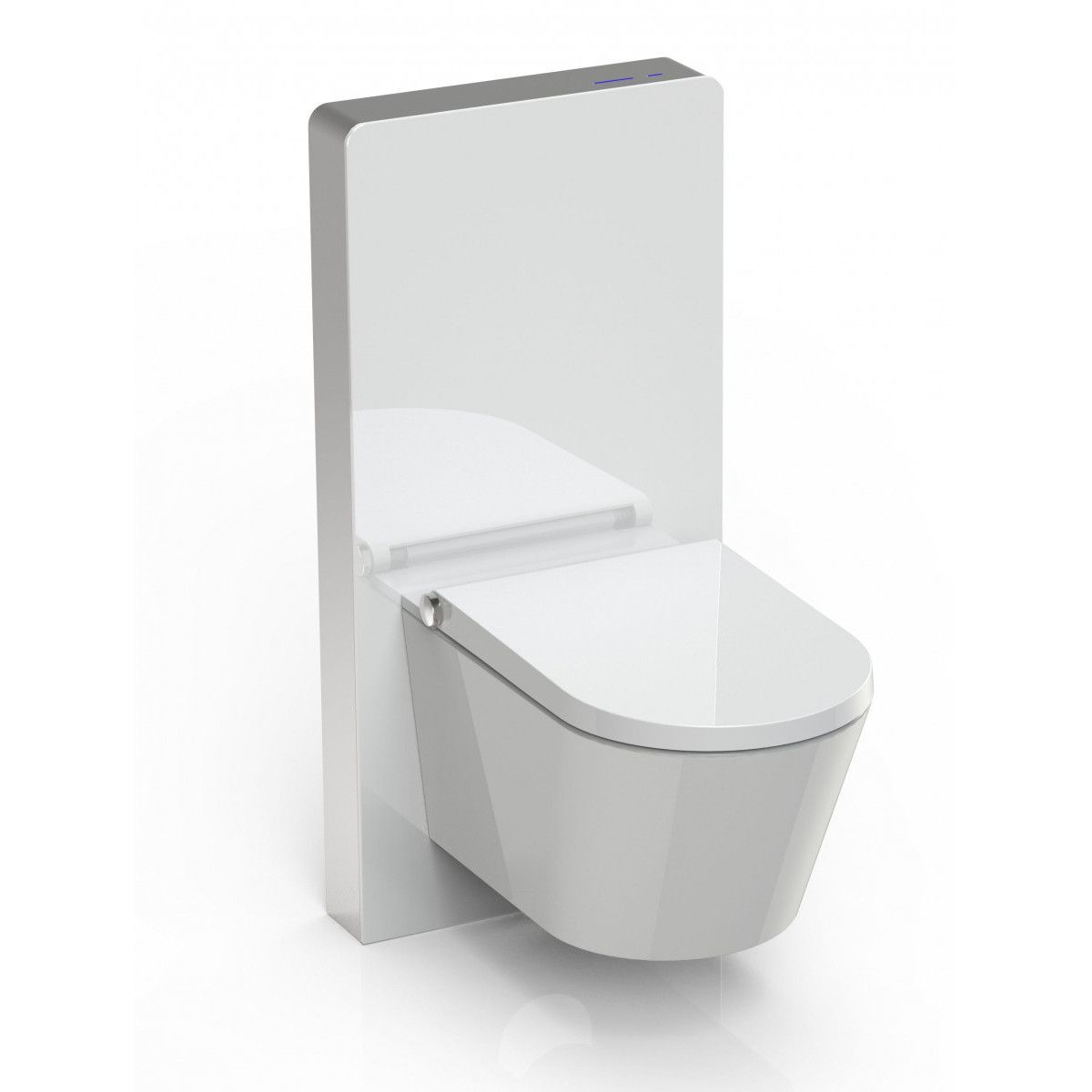 WC-Vorwandelement mit Spülkasten aus weißem Sicherheitsglas, Spülsensor, Maße 100x48 cm, Bodenmontage, Ego-Senna
