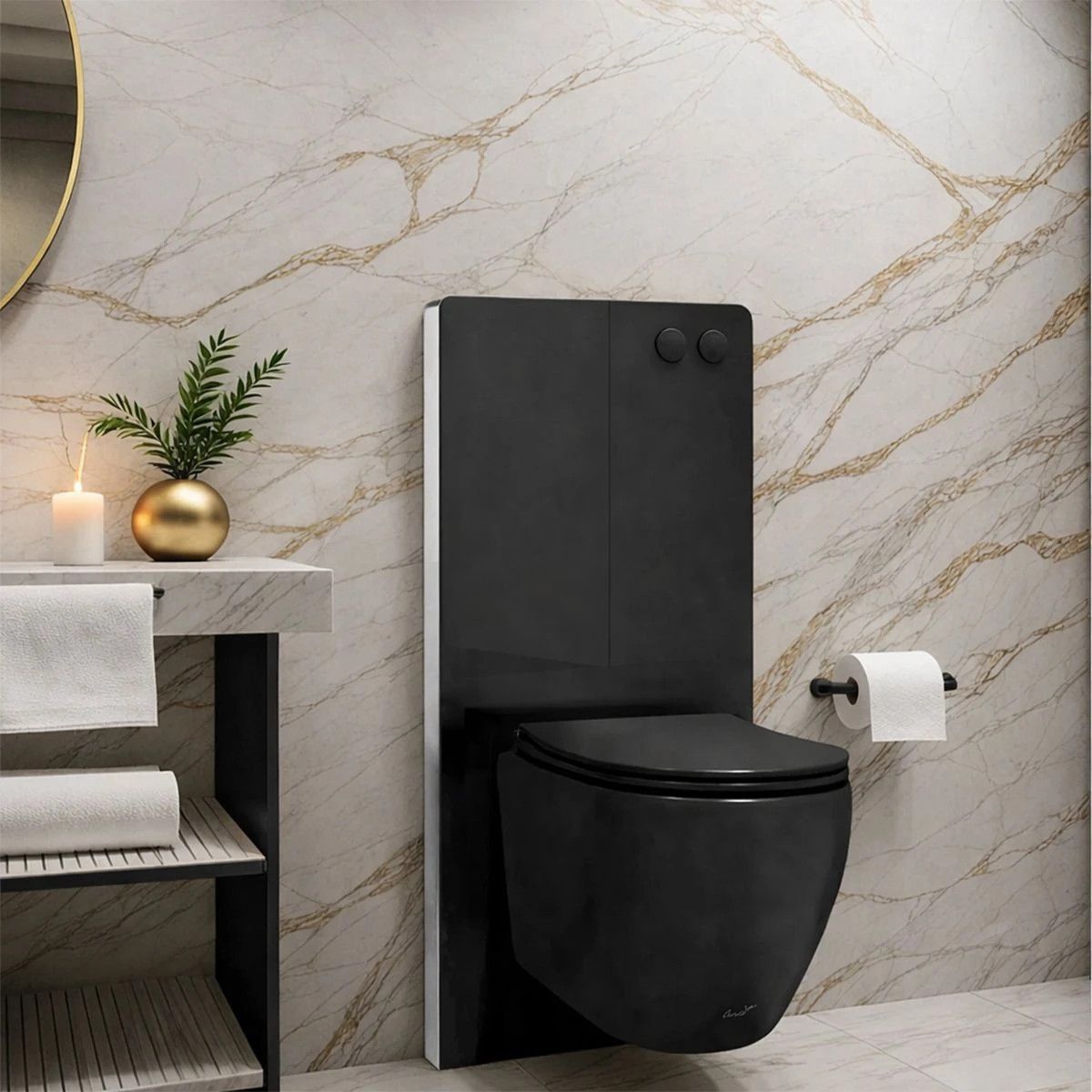WC-Rahmen mit schwarzem Sicherheitsglas-Spülkasten, 103x50 cm, für wandhängendes WC, Nexus