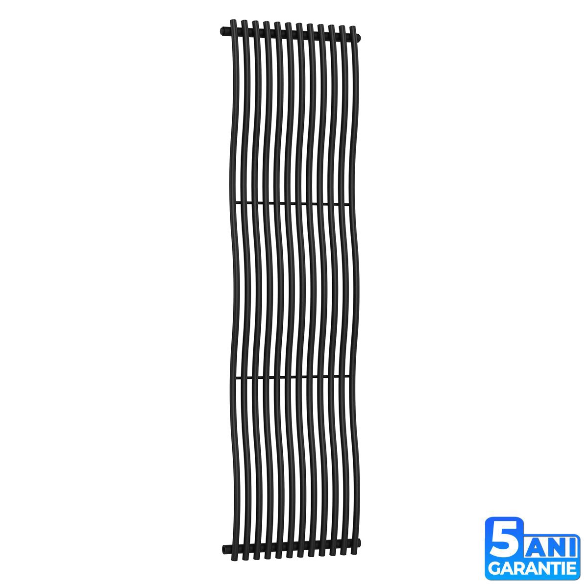 Dekorativer Heizkörper, gebogenes Design, 12 Elemente, Seitenanschluss, 180 x 50 cm, Mattschwarz, Sora