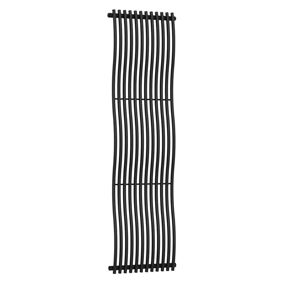 Dekorativer Heizkörper, gebogenes Design, 12 Elemente, Seitenanschluss, 180 x 50 cm, Mattschwarz, Sora