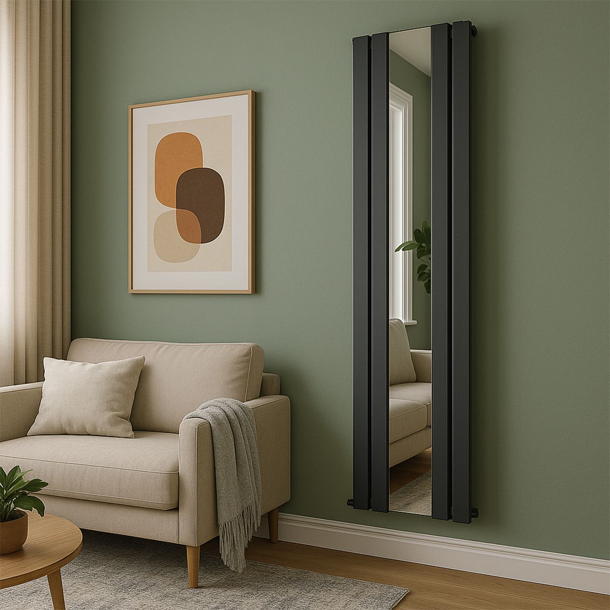 Dekorativer Heizkörper aus Stahl mit Spiegel, Anthrazit, 4 Elemente, 593 W, 180x60 cm, Malvina