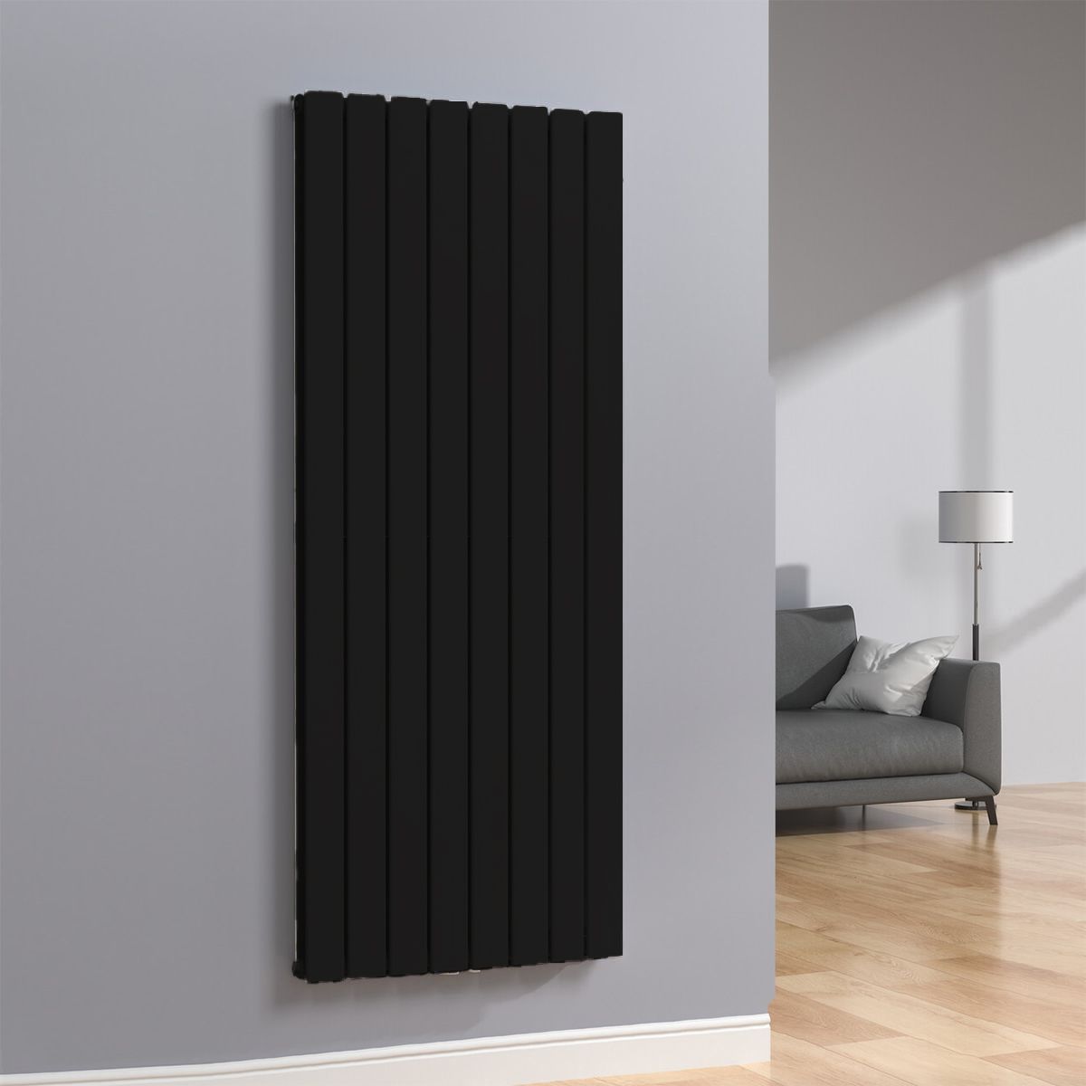 Doppel-Vertikalheizkörper, Stahl, Mattschwarz, Größe: 180x61 cm, Kalifa