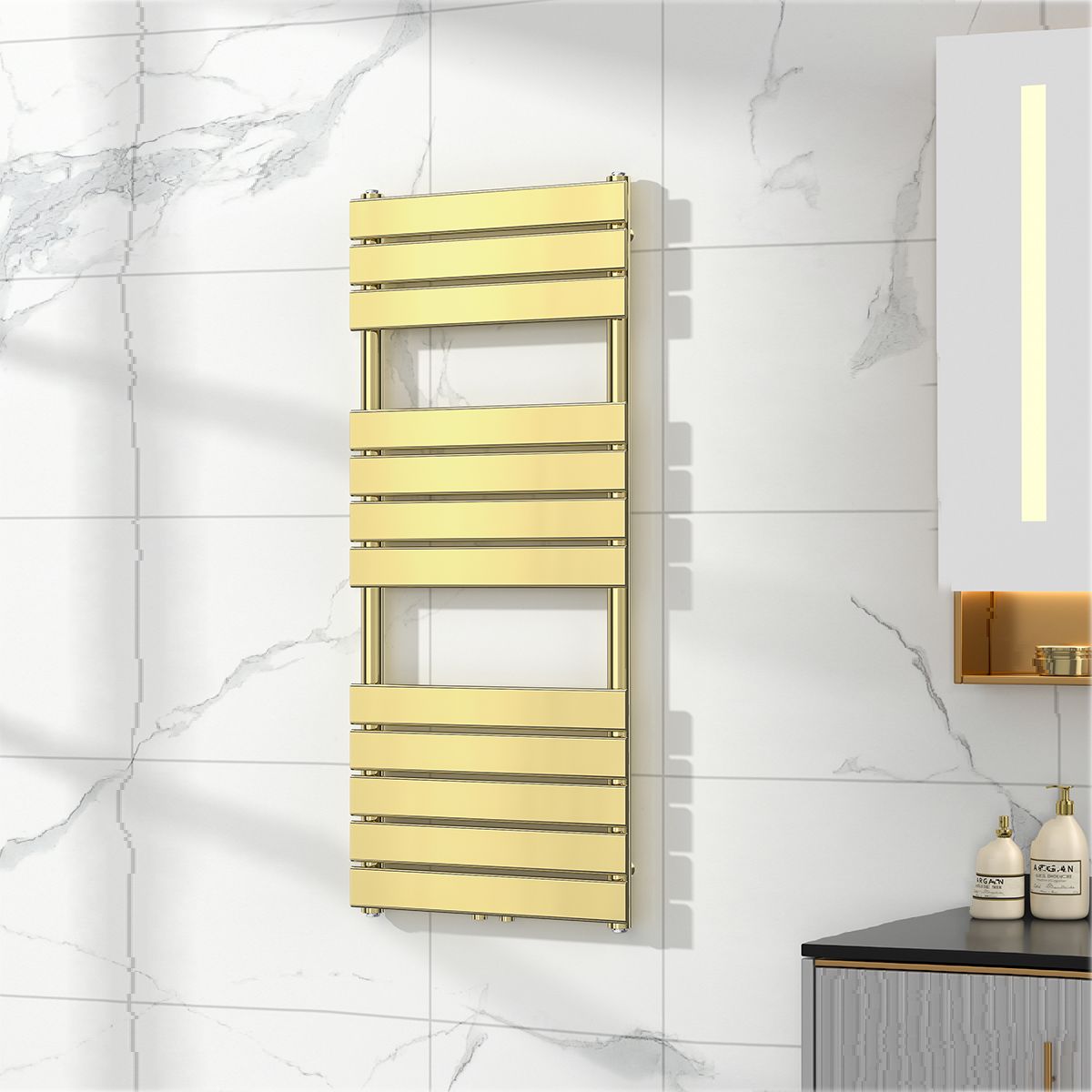 EGO Heizkörper – Nadir, Glänzendes Gold, Handtuchheizkörper aus Stahl, 120 oder 140 x 50 cm