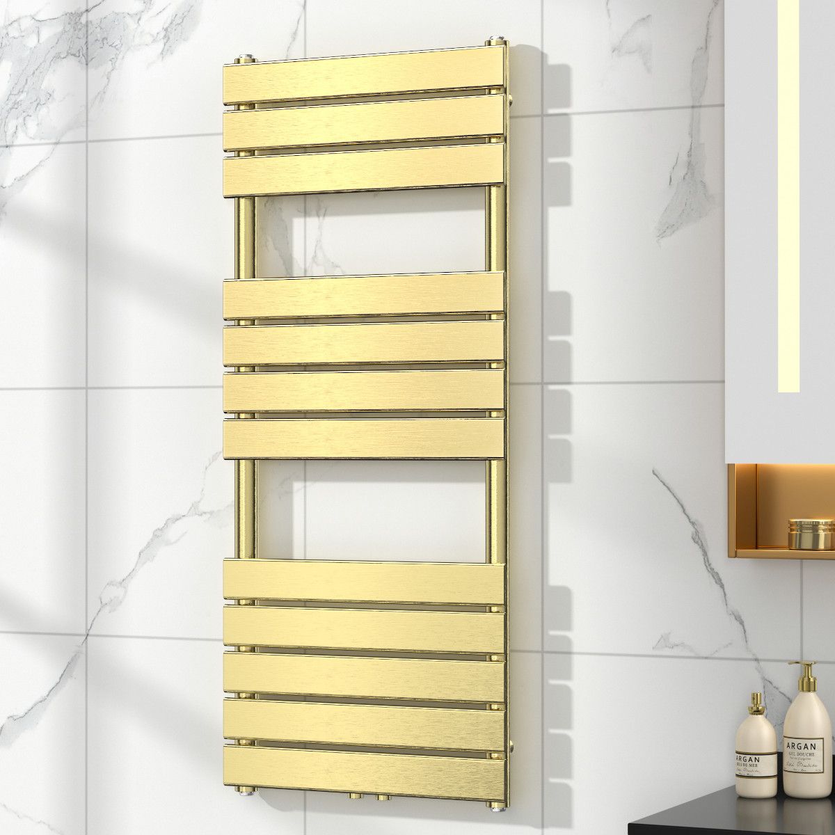 EGO Heizkörper – Nadir, Gebürstetes Gold, Handtuchheizkörper aus Stahl, 120 oder 140 x 50 cm