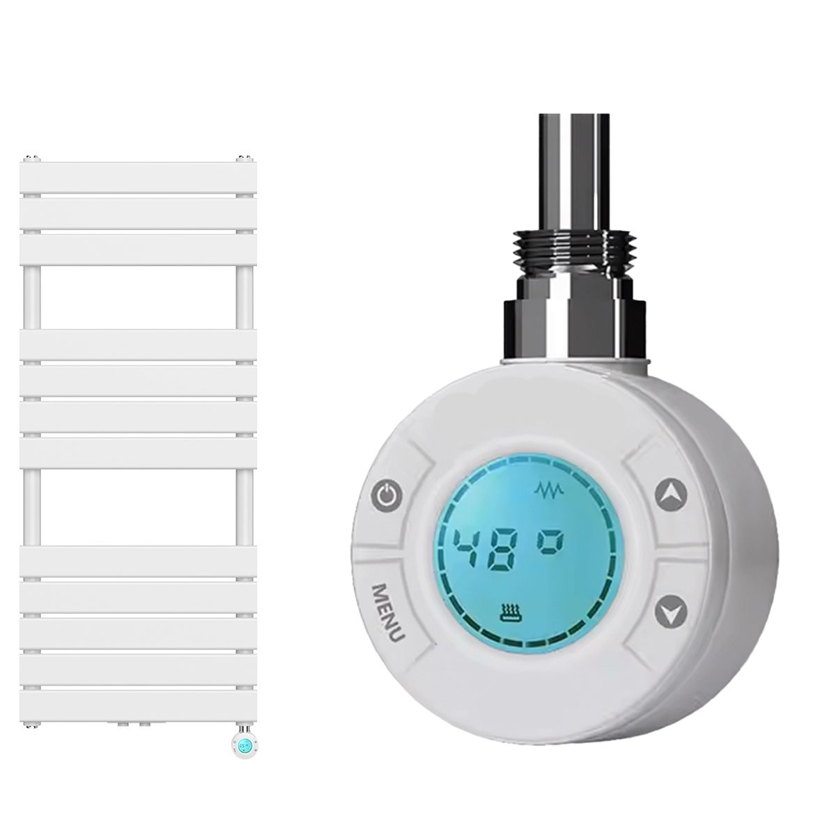 Elektrischer Heizkörper mit LCD-Thermostat, Wochenprogrammierung, Timer, Handtuchhalter, 120-140-160x50 cm, Weiß, Nadir