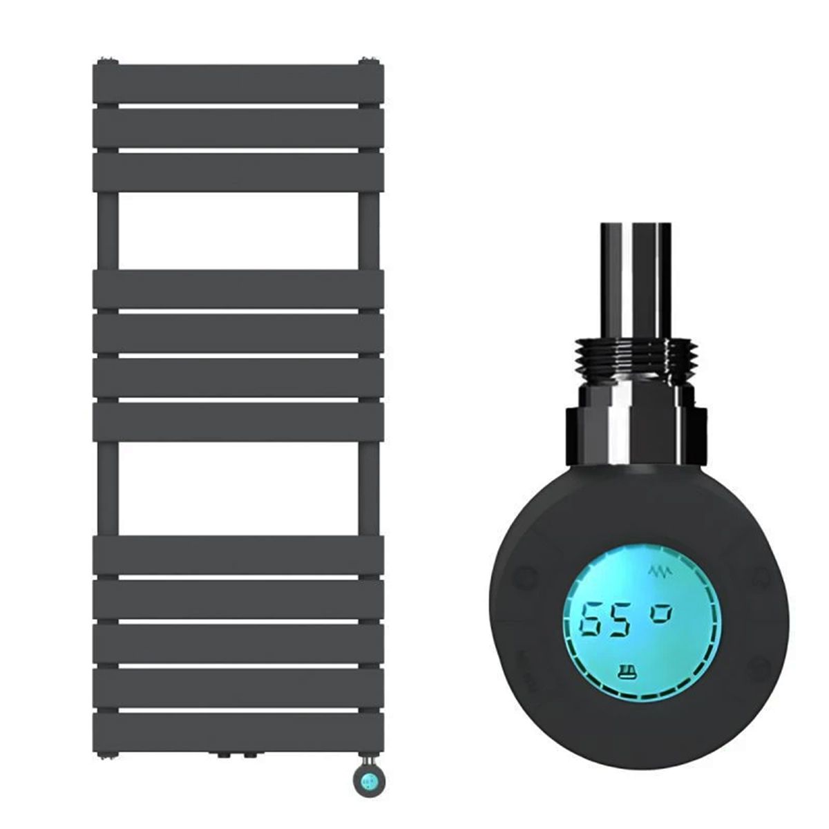 Elektrischer Heizkörper mit LCD-Thermostat, Wochenprogrammierung, Timer, Handtuchhalter, 120-140-160x50 cm, Anthrazit, Nadir