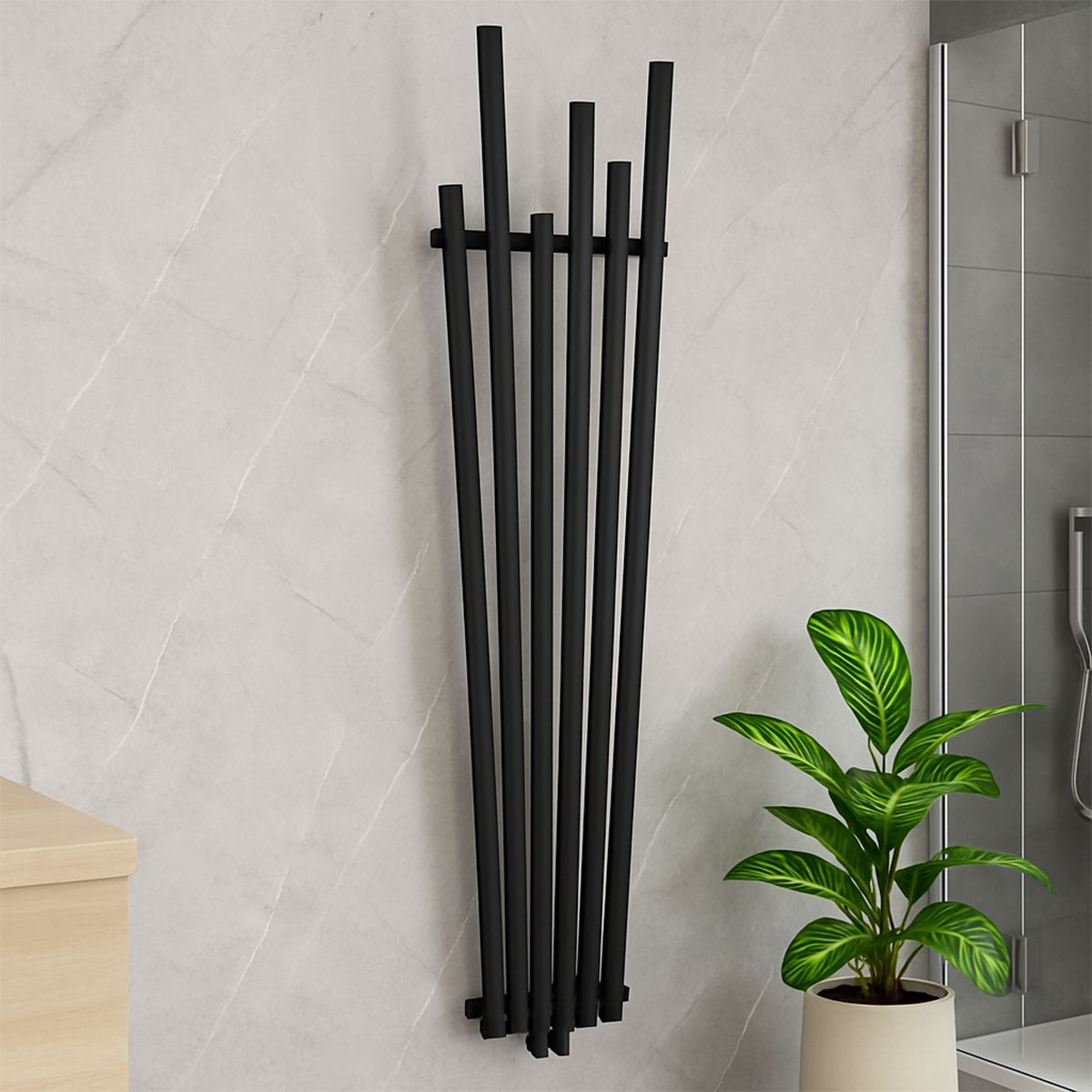 Heizkörper, Mattschwarz, 180x42 cm, 687 W, 6 Elemente, Stahl, Modernes Design, Enes