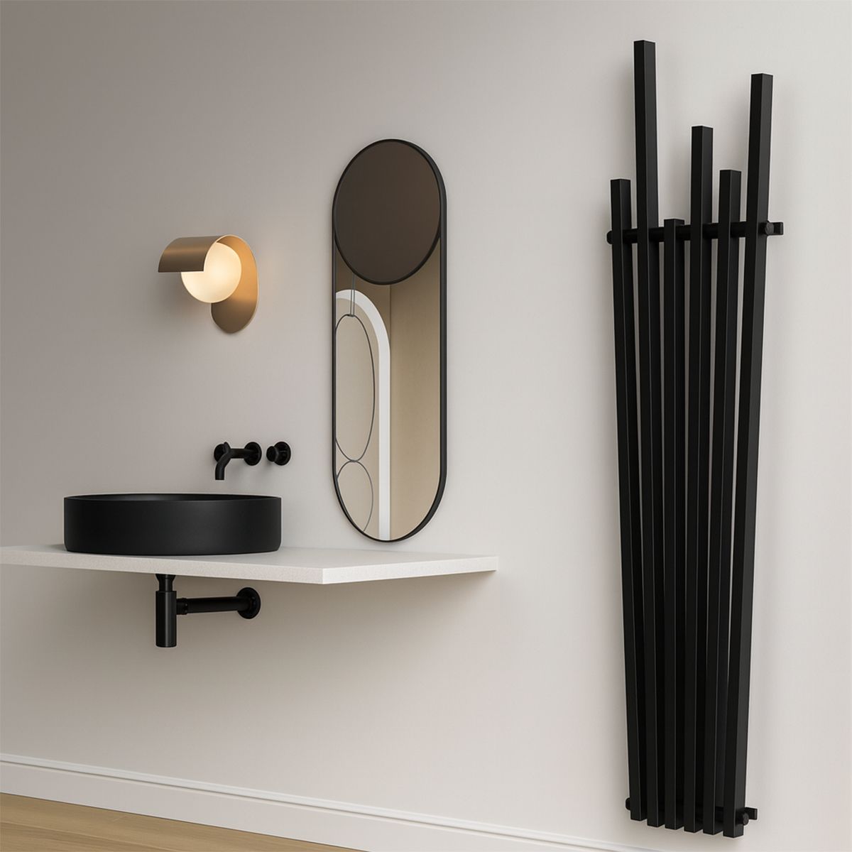 Heizkörper, Mattschwarz, 180x42 cm, 687 W, 6 Elemente, Stahl, Modernes Design, Enes
