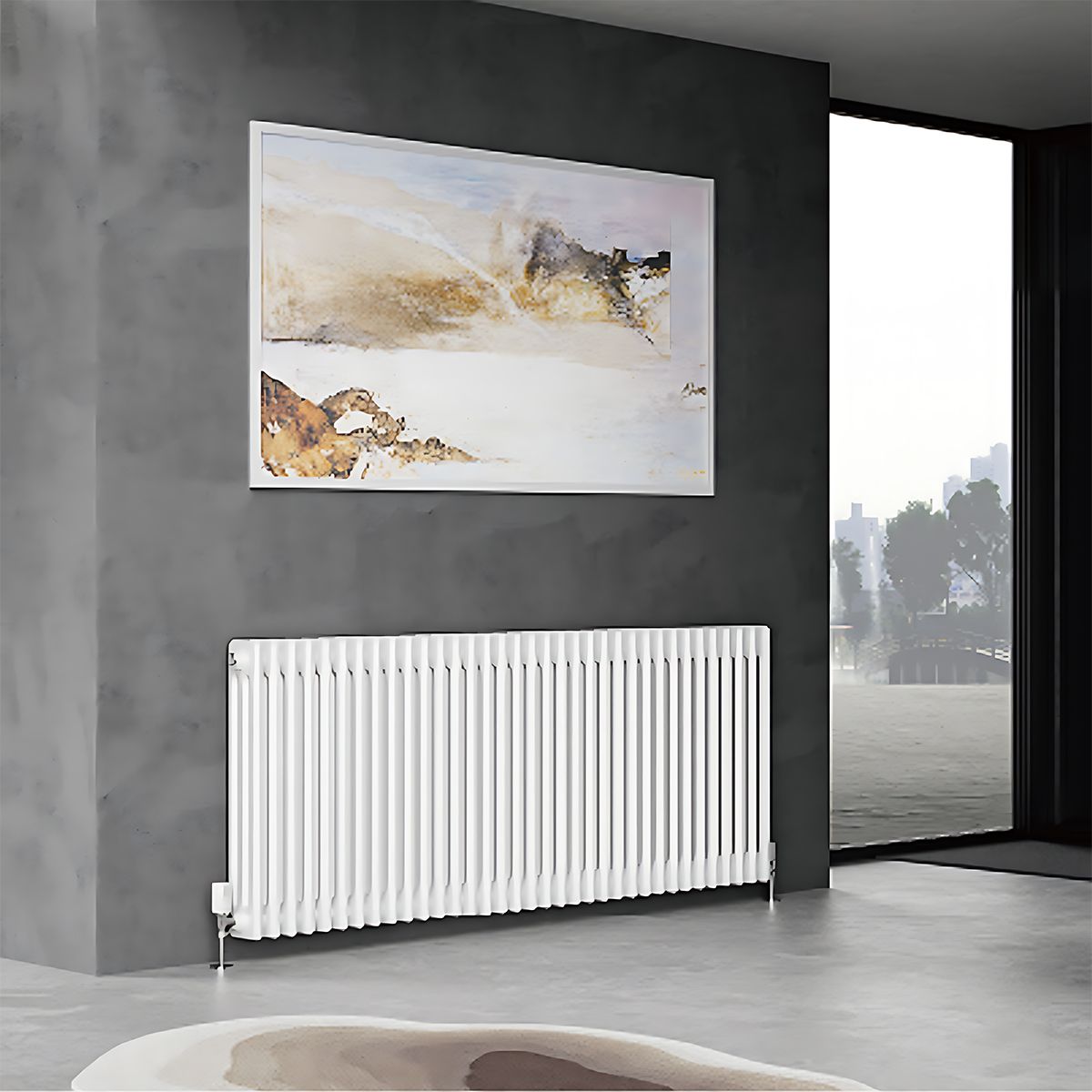 Horizontaler Stahlheizkörper, 119x60 cm, 26 Elemente, 1225 W, Weiß, Albion