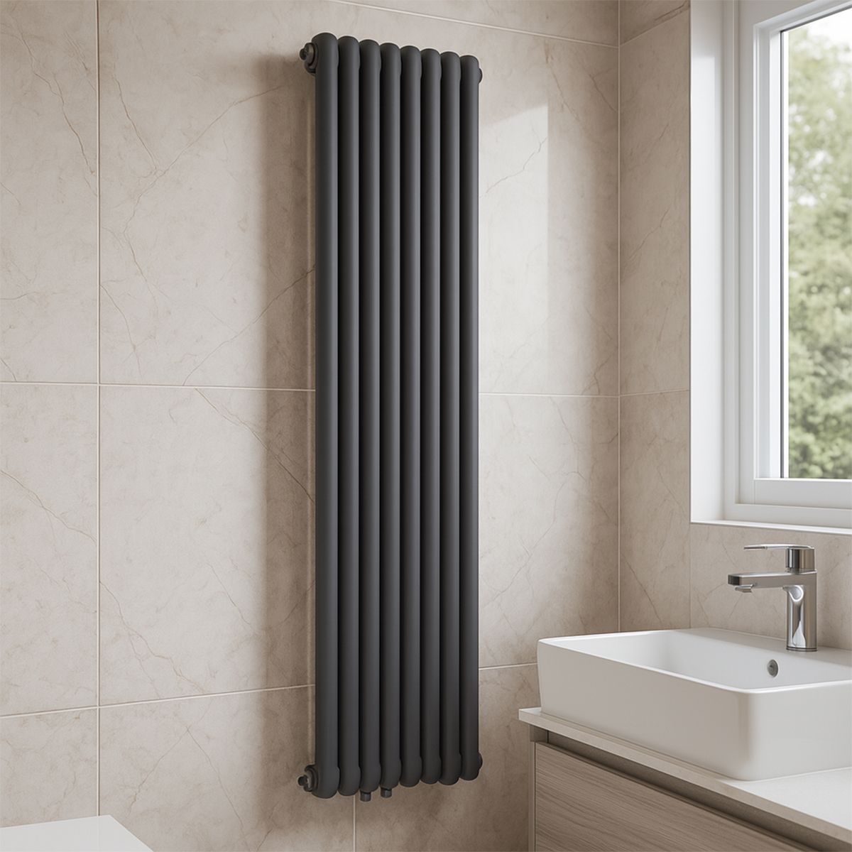 Vertikaler Stahlheizkörper, 188x44 cm, 7 Elemente, 2960 W, Anthrazit, Eleganza