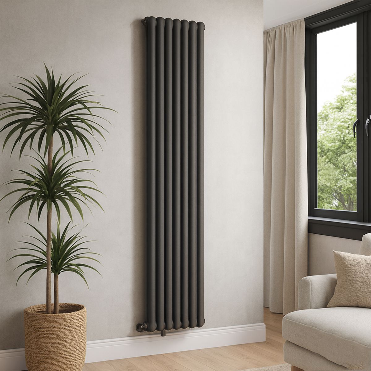 Vertikaler Stahlheizkörper, 188x44 cm, 7 Elemente, 2960 W, Anthrazit, Eleganza