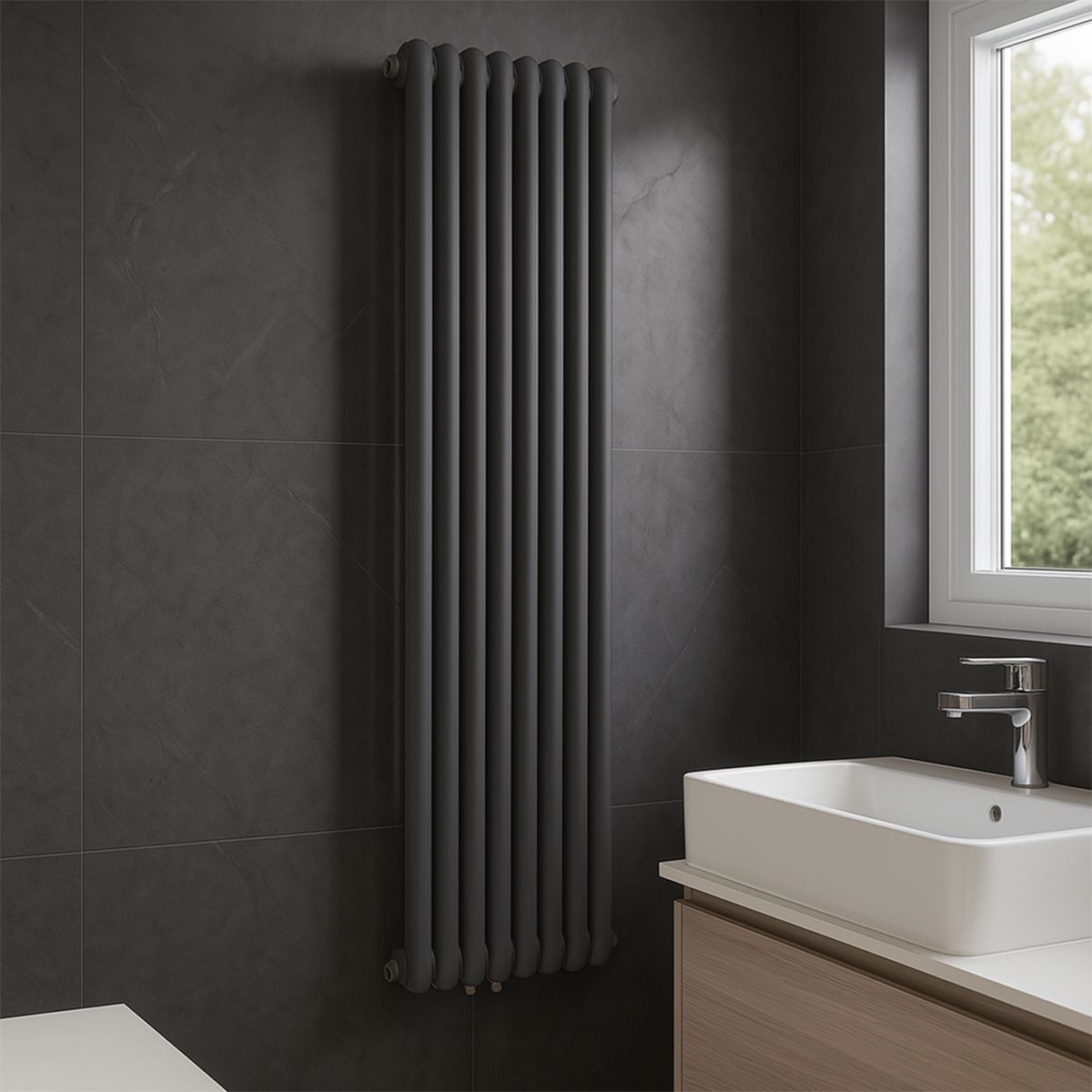 Vertikaler Stahlheizkörper, 188x44 cm, 7 Elemente, 2960 W, Anthrazit, Eleganza