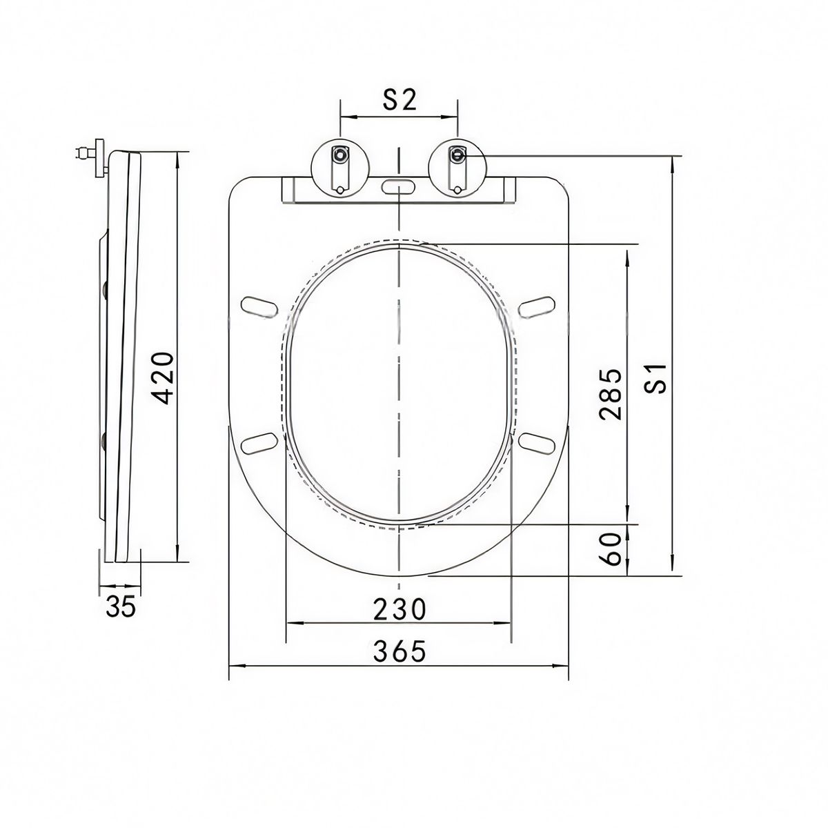 Duroplast Slim WC-Sitz, Soft-Close, verstellbarem Abstand, Quick Release, für WC-Becken Ben Mattgrau