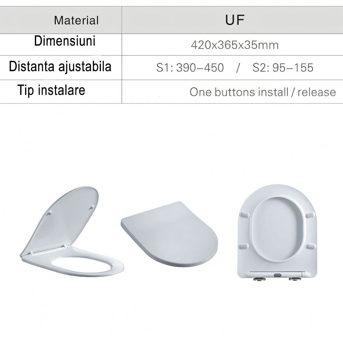Duroplast Slim WC-Sitz, Soft-Close, verstellbarem Abstand, Quick Release, für WC-Becken Ben Marmor