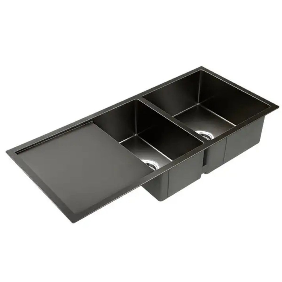 Küchenspüle, Arbeitsstation, Nano-Beschichtung, 2 Becken, 19 cm Tiefe, Edelstahl, Gun Grey, 100x45 cm, Vania