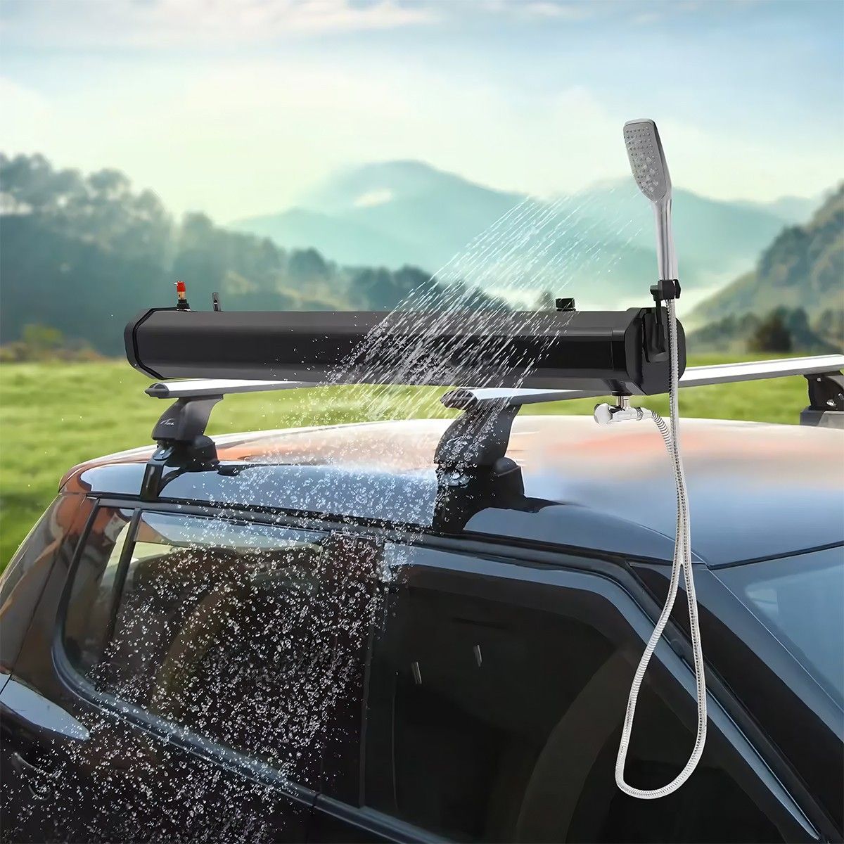 Solardusche für Auto und Camping, tragbar, 30 Liter Fassungsvermögen, Handbrause und Offroad-Spritzpistole, Schwarz, Cordoba
