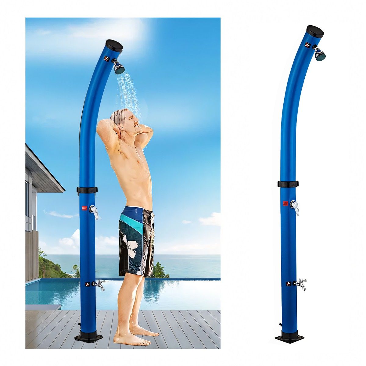 Solardusche für Garten und Pool, 20 Liter, Fußdusche, Regenduschkopf, PVC+ABS, Blau, Sevilia