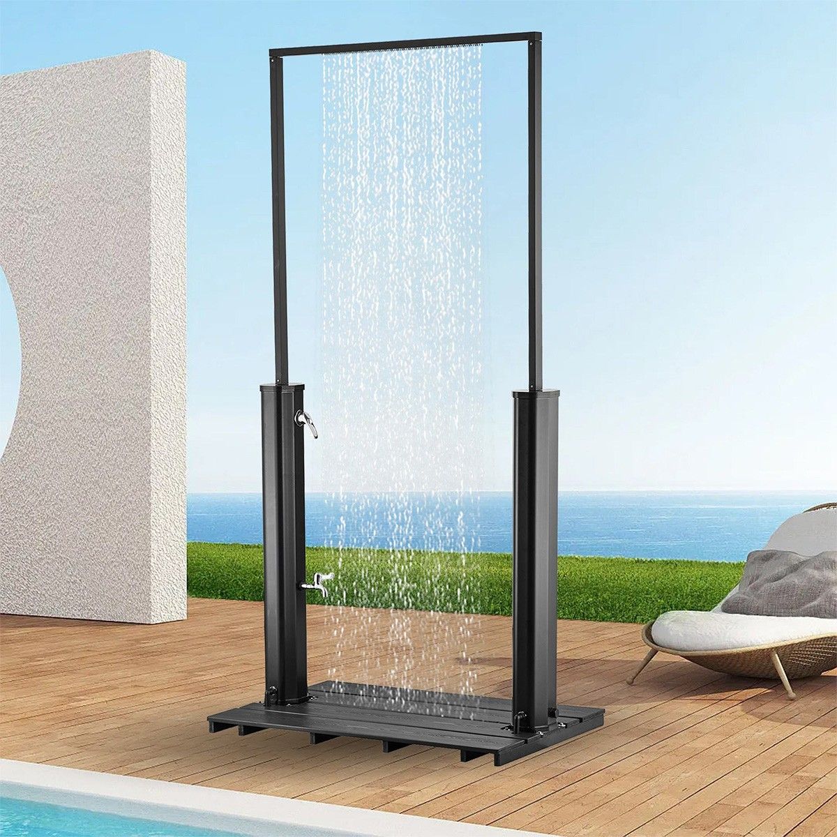 Solar-Dusche für Garten und Pool, Wasserfall-Duschkopf, 40 L Kapazität, WPS, Mattschwarz, Viento