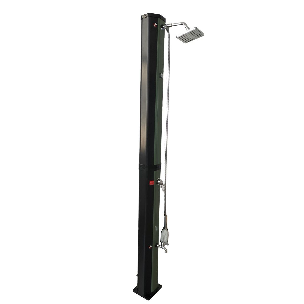 Solardusche, 60 Liter, Fußdusche, Handbrause, Thermometer, Regenduschkopf, PVC+ABS, Grün-Schwarz, Alicante