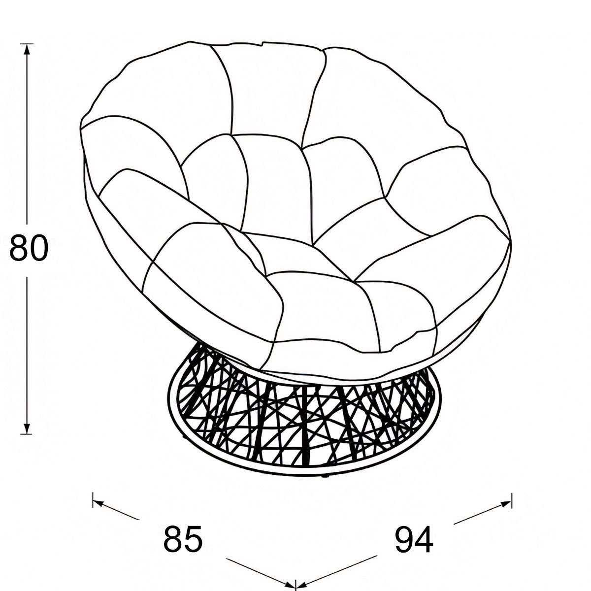Um 360° drehbarer Sessel für Terrasse oder Garten, Rattan, inklusive cremefarbenem Kissen, Bamboo