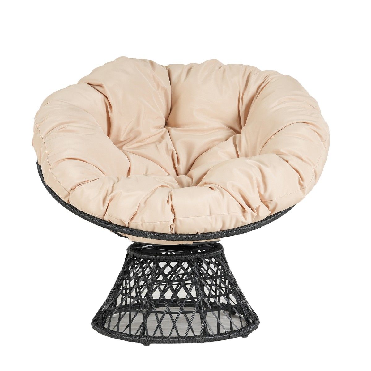 Um 360° drehbarer Sessel für Terrasse oder Garten, Rattan, inklusive cremefarbenem Kissen, Bamboo