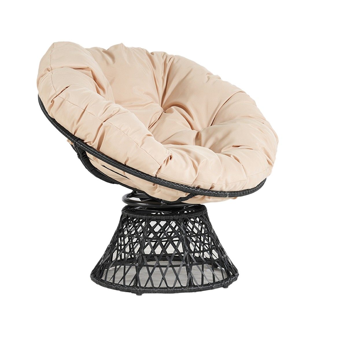 Um 360° drehbarer Sessel für Terrasse oder Garten, Rattan, inklusive cremefarbenem Kissen, Bamboo