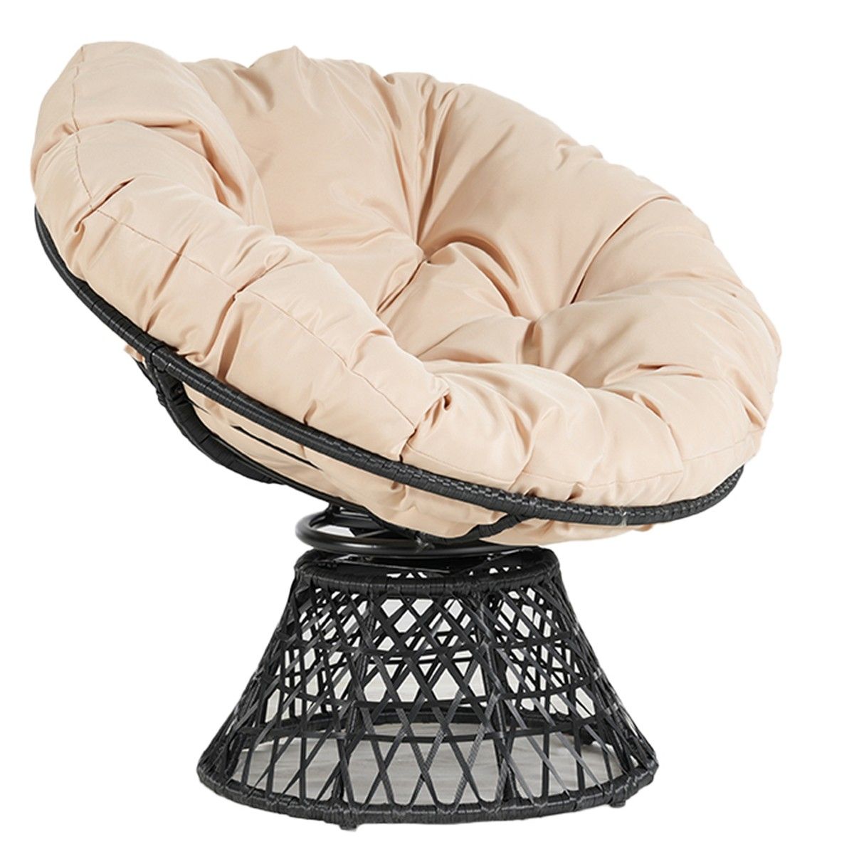 360° Drehbarer Sessel, Terrasse oder Garten, Rattan, inklusive cremefarbenem Kissen, Bamboo