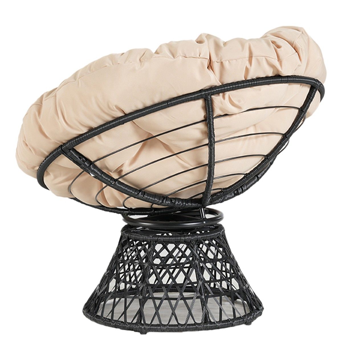 Um 360° drehbarer Sessel für Terrasse oder Garten, Rattan, inklusive cremefarbenem Kissen, Bamboo