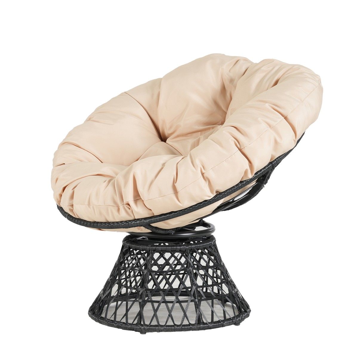Um 360° drehbarer Sessel für Terrasse oder Garten, Rattan, inklusive cremefarbenem Kissen, Bamboo